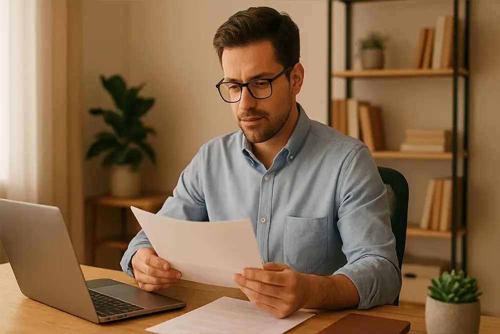 Professionnel libéral examinant des documents financiers dans son bureau