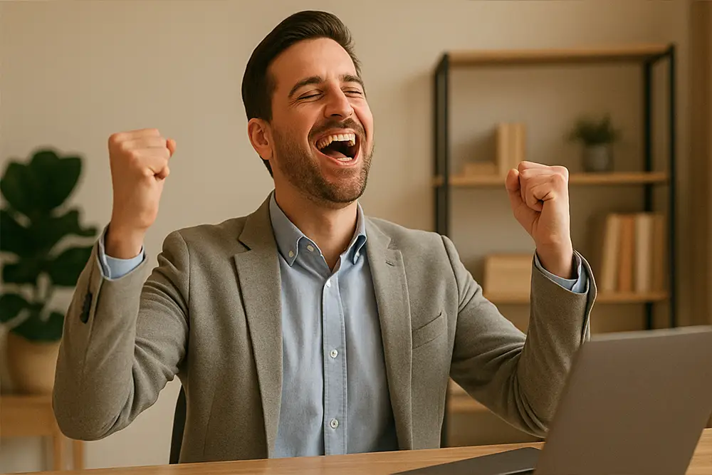 Entrepreneur célébrant la réussite de son projet professionnel