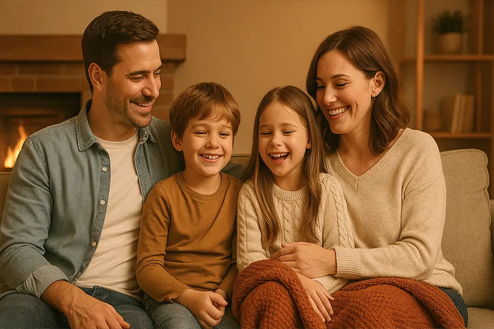 Famille profitant d'un intérieur chaud et confortable grâce à un crédit mazout bien planifié